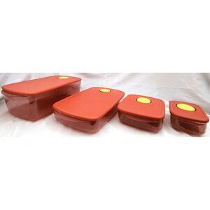 Tupperware ROCK N SERVE 4 red Containers & Lids 3380 3.75qt 3386 6c 3385 3387 1c